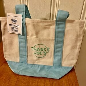 Trader Joe’s Mini Pastel Canvas Tote Bag Light Blue Cotton Polyester